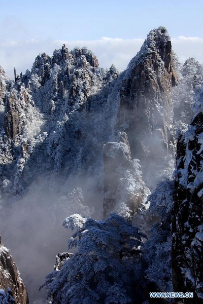 Scenery on snow-covered Huangshan Mountain